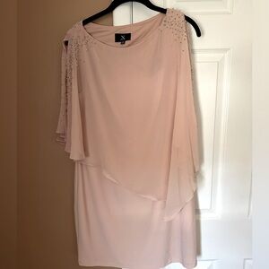 NWOT Xscape Womens Pink Petites Embellished Capelet Sheath Dress;Size 10P